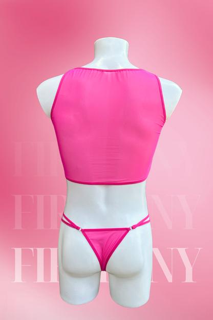 Hot Pink See-Through Lingerie Set for Men – Sheer Mesh Tank Top & Micro Thong