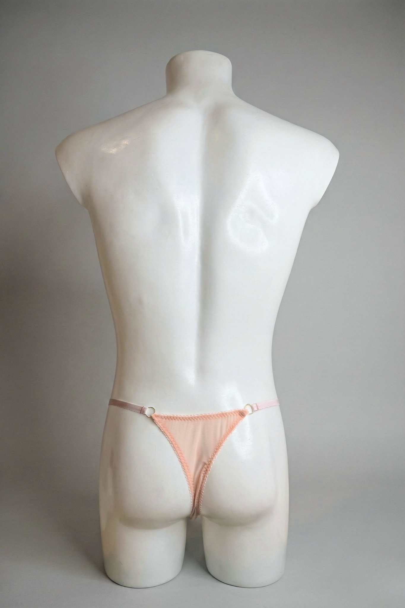 Blue Satin Thong with Peach Lace - Femboy Underwear