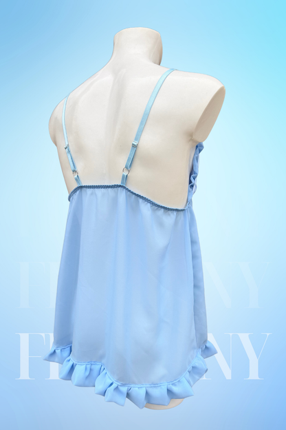 Light Blue Ruffle Babydoll Nightie – Satin & Chiffon Men's Nightgown