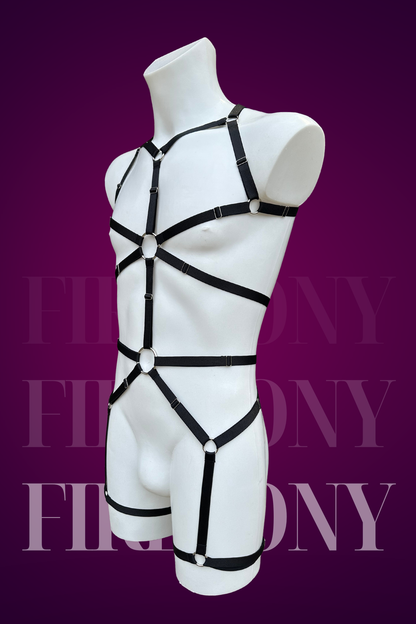 Industrial Full Body Harness - Men's Strapped Rave Gear - Goth Techno Outfit - Chest to Thigh Garter