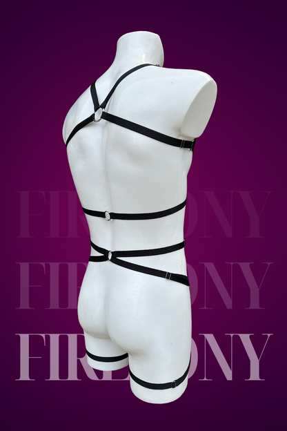 Industrial Full Body Harness - Men's Strapped Rave Gear - Goth Techno Outfit - Chest to Thigh Garter