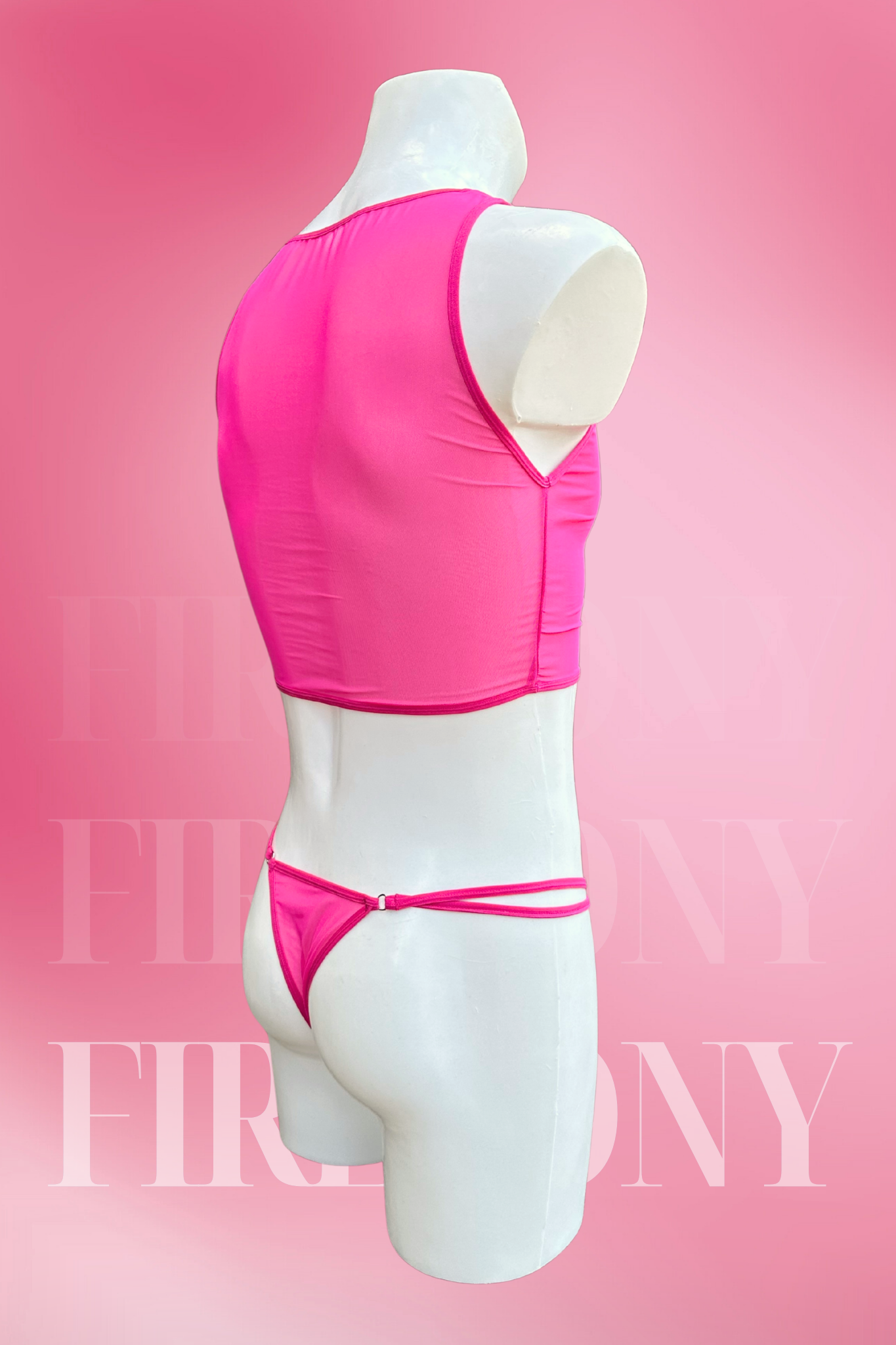 Hot Pink See-Through Lingerie Set for Men – Sheer Mesh Tank Top & Micro Thong
