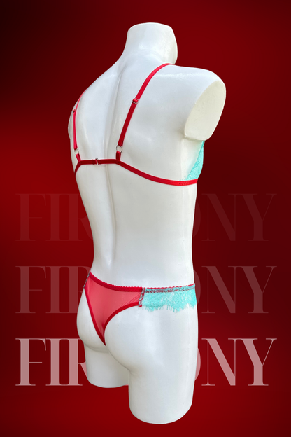 Mens Sissy Femboy Lingerie – Mint Lace Bralette and See-Through Panties