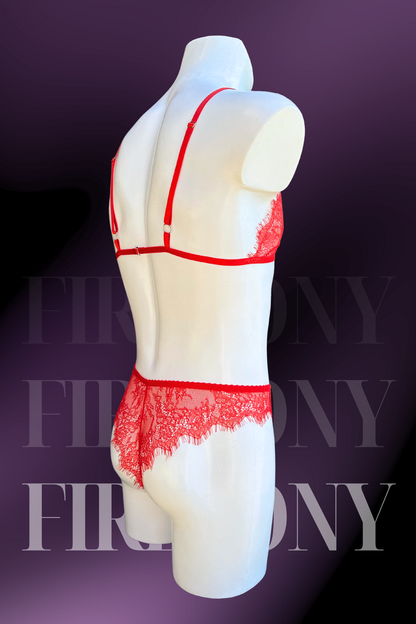 Red Lace Sissy Lingerie Set – Sheer Bralette and Panties