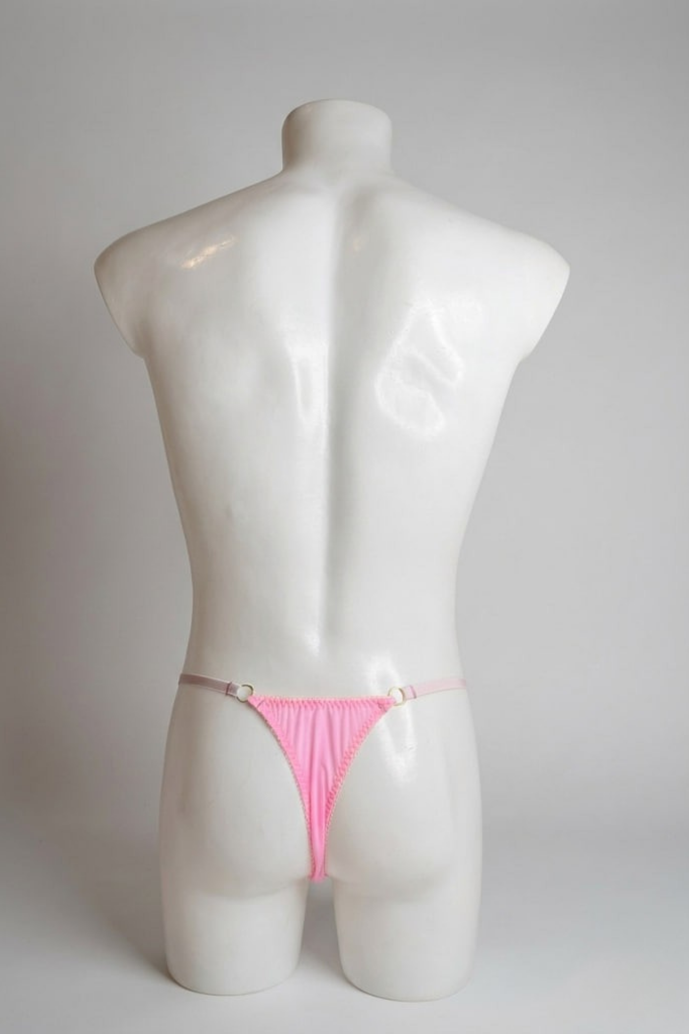 Blue Satin Thong with Peach Lace - Femboy Underwear