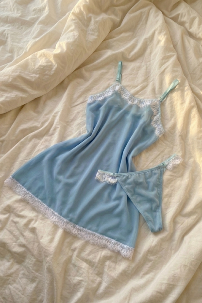 Sheer Blue Lace Nightshirt – Soft Chemise Lingerie for Men