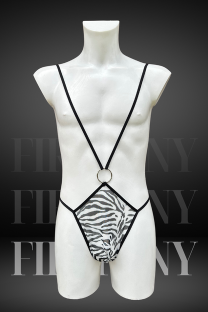 Zebra Print Men's Sling Bodysuit – Extreme Micro G-String One-Piece – Sexy Femboy Lingerie