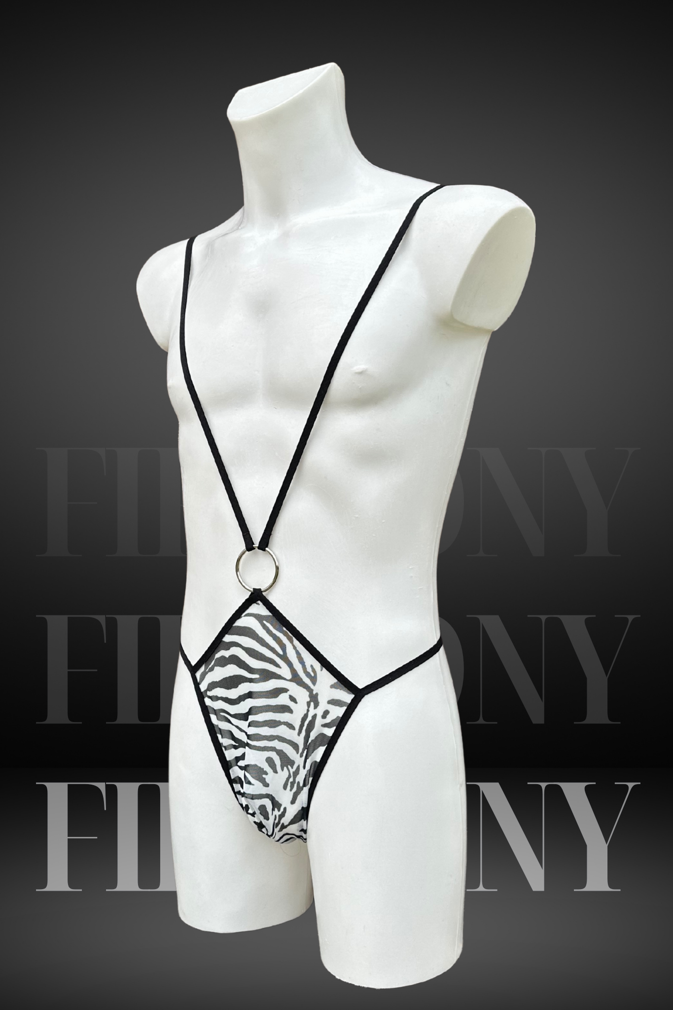 Zebra Print Men's Sling Bodysuit – Extreme Micro G-String One-Piece – Sexy Femboy Lingerie
