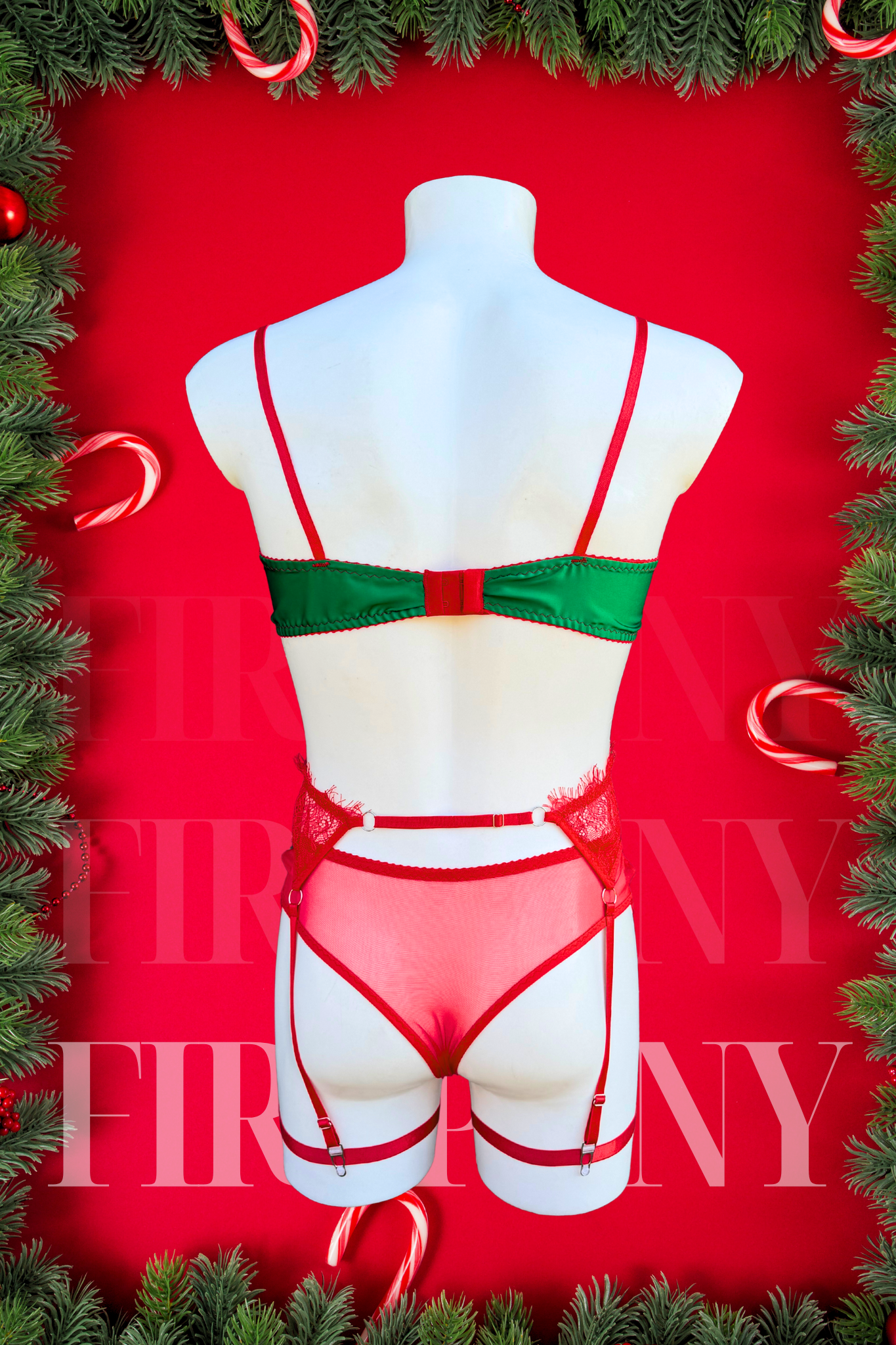 Christmas Lingerie Set for Men – Red Lace & Green Satin – Femboy Lingerie, Sissy Underwear, Sexy Holiday Outfit