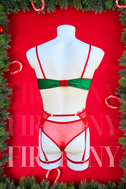 Christmas Lingerie Set for Men – Red Lace & Green Satin – Femboy Lingerie, Sissy Underwear, Sexy Holiday Outfit