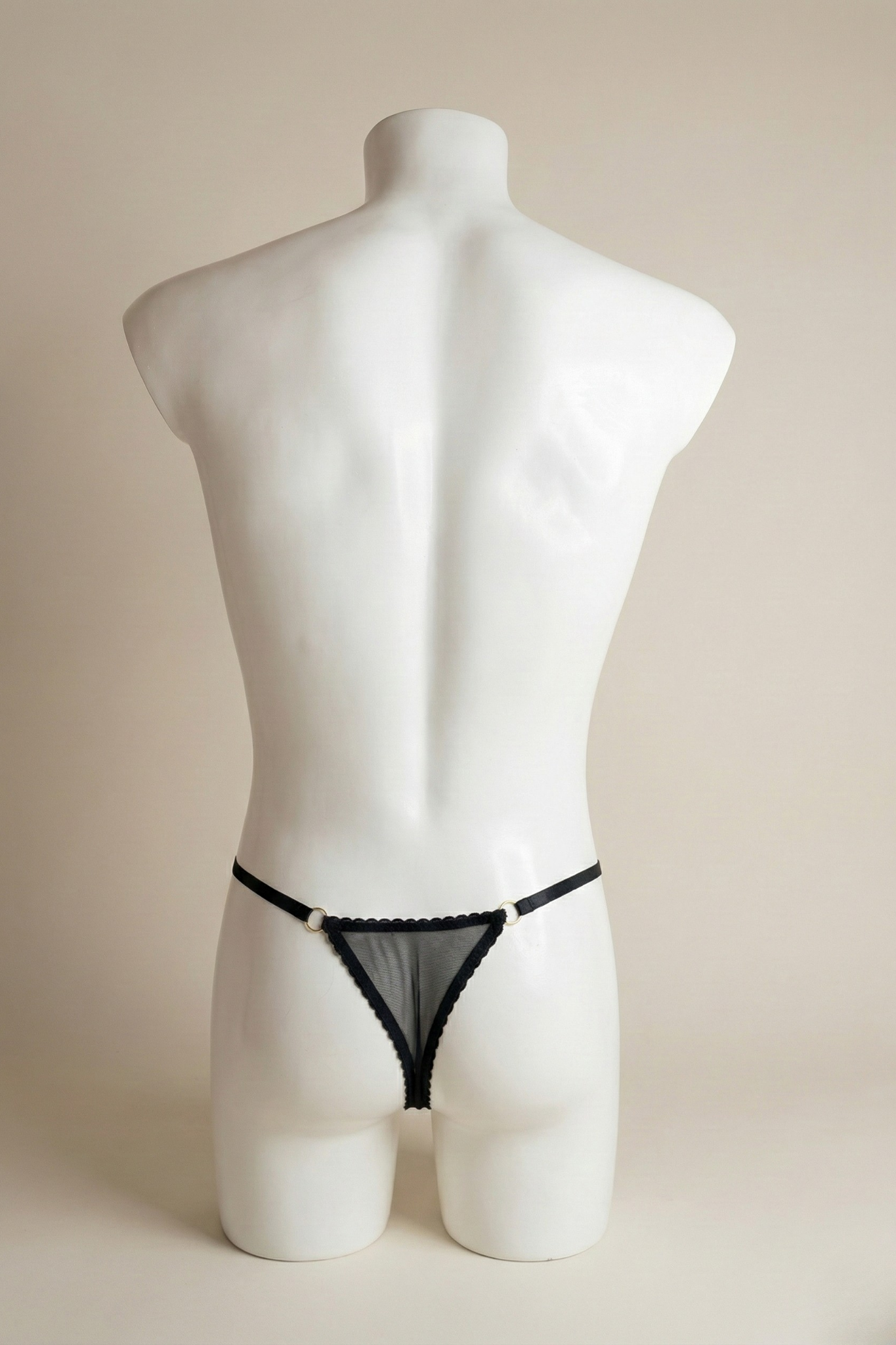 Blue Satin Thong with Peach Lace - Femboy Underwear