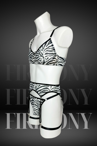 Zebra Print Men’s Lingerie Set – Gay Lingerie Bra, High Waist Thong & Garters – Femboy Sissy Underwear – Sexy Exotic Men’s Lingerie