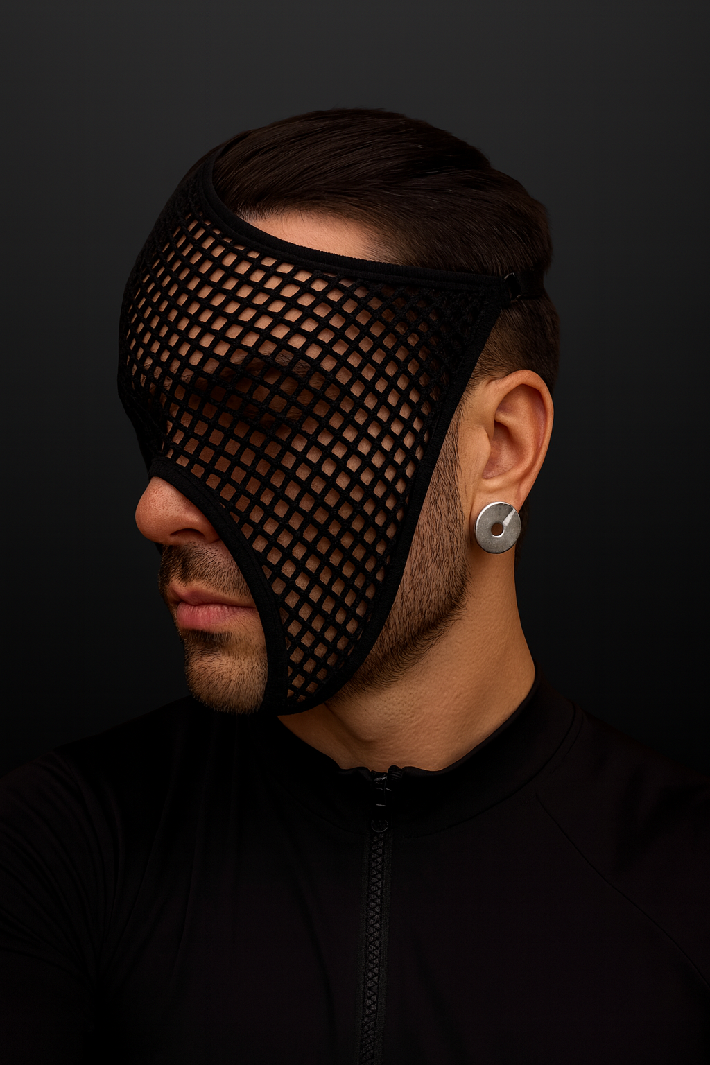 Black Mesh Face Mask – Cyberpunk Festival Headwear & Rave Accessory