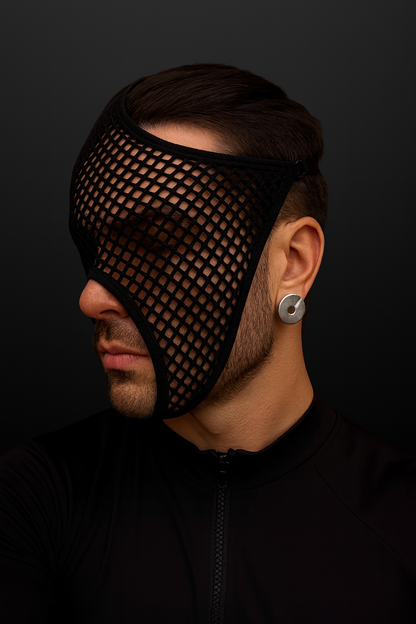 Black Mesh Face Mask – Cyberpunk Festival Headwear & Rave Accessory