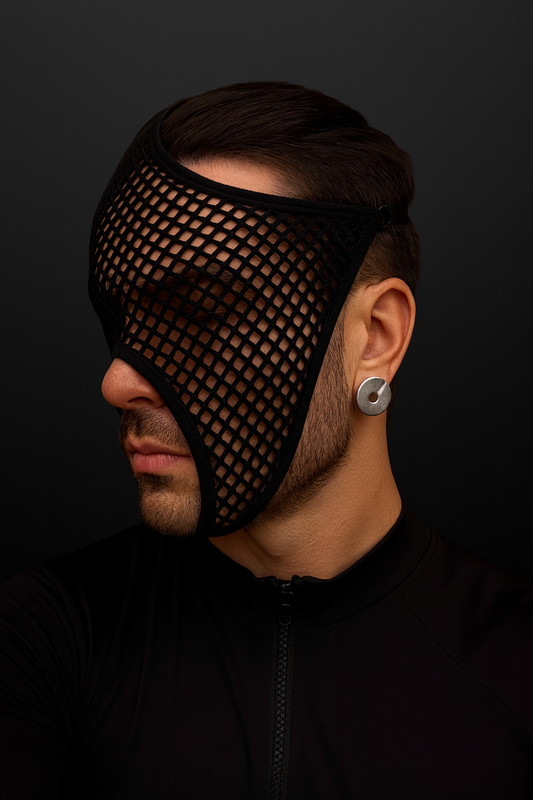 Black Mesh Face Mask – Cyberpunk Festival Headwear & Rave Accessory