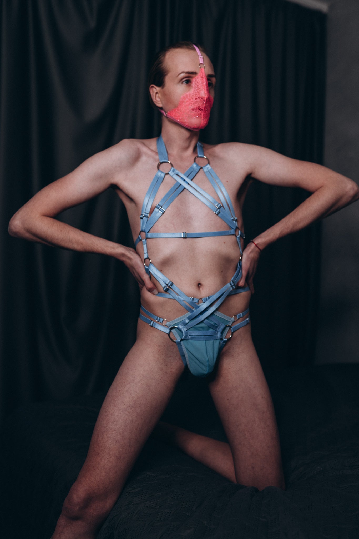 Blue full body harness for men – sexy rope nylon design by Fireponyshop