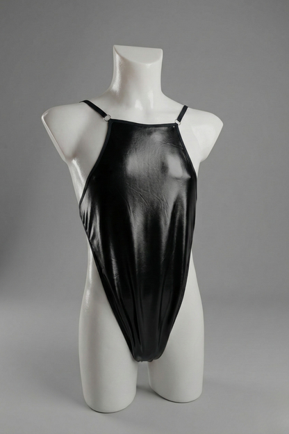 Men's Sexy Faux Leather Bodysuit - High Cut Rave & Fetish Wear