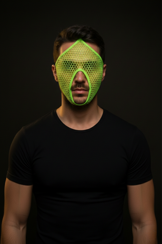 Neon Green Mesh Face Mask – Cyberpunk Festival Headwear & Rave Accessory