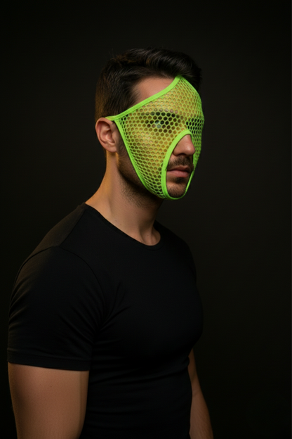 Neon Green Mesh Face Mask – Cyberpunk Festival Headwear & Rave Accessory