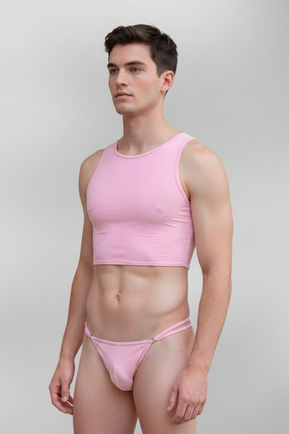 Mesh Baby Pink Crop Top and Thong Set – Sexy Two-Piece Lingerie