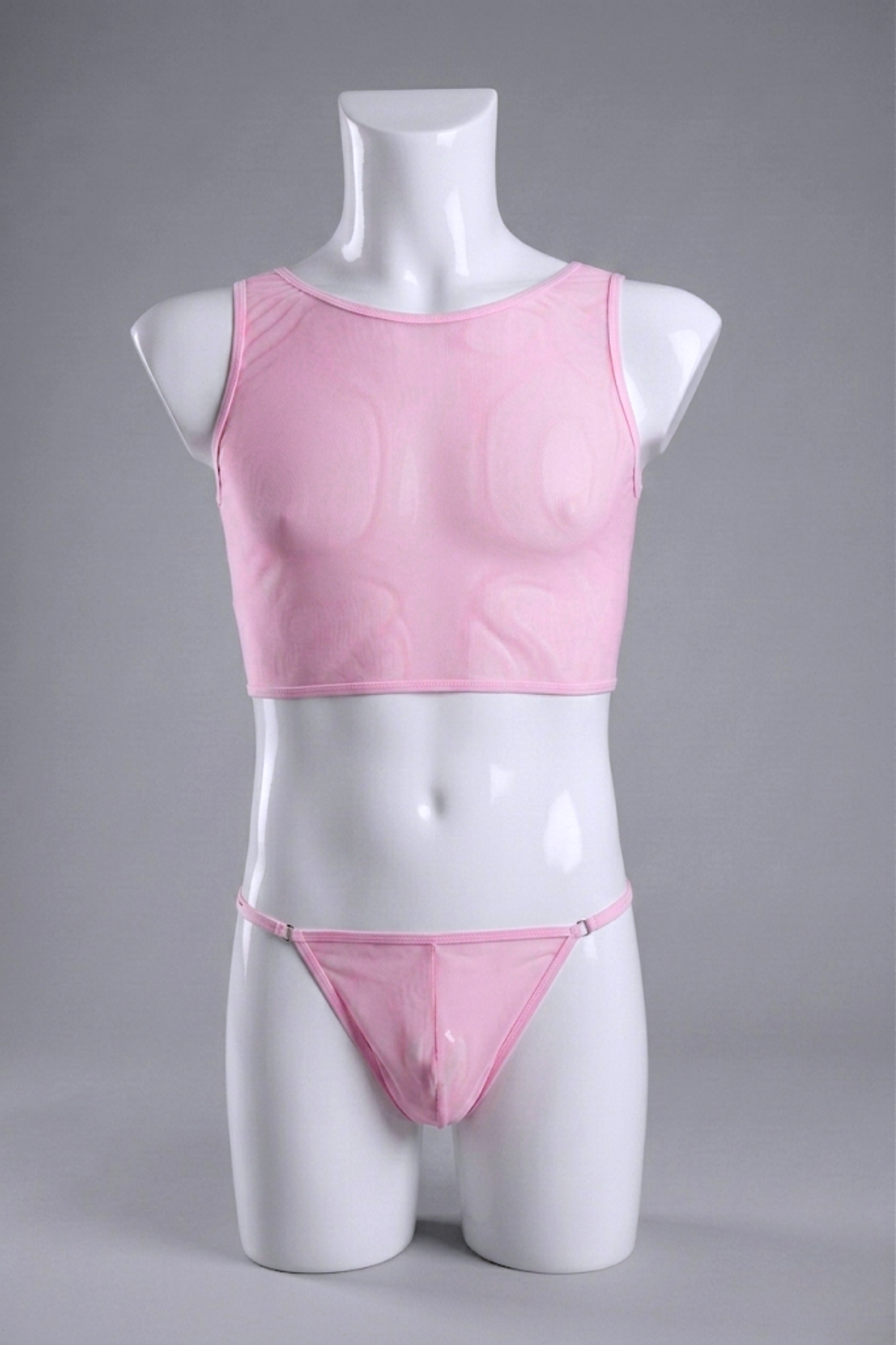Mesh Baby Pink Crop Top and Thong Set – Sexy Two-Piece Lingerie