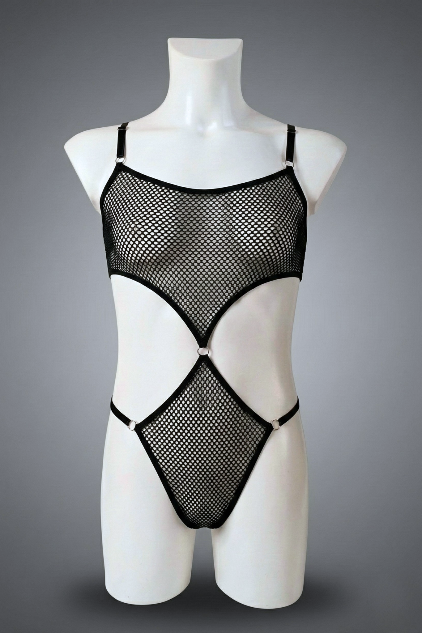 Black Fishnet Body Thong for Men – Mesh Monokini Bodysuit with Ring Detail