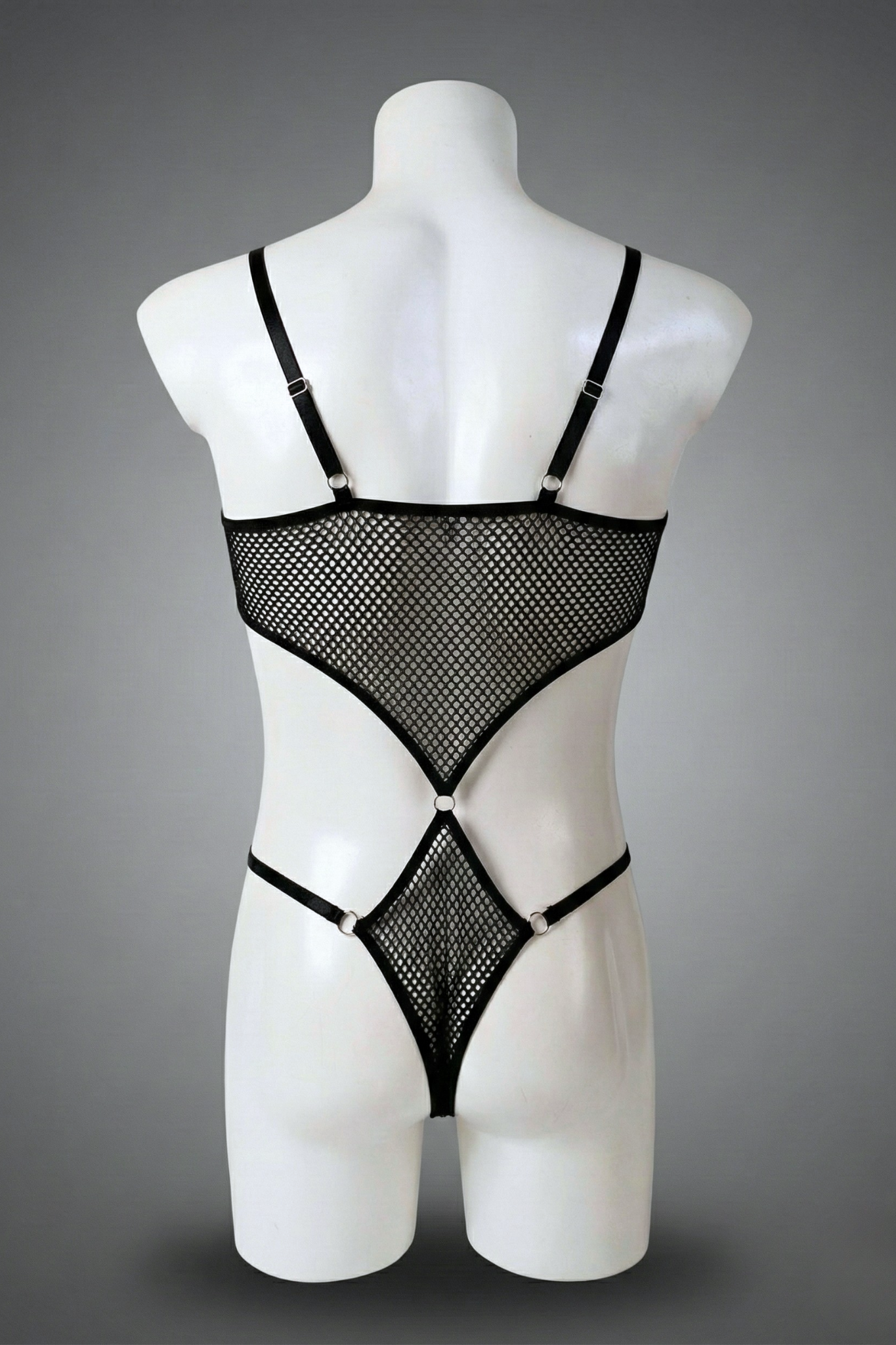 Black Fishnet Body Thong for Men – Mesh Monokini Bodysuit with Ring Detail