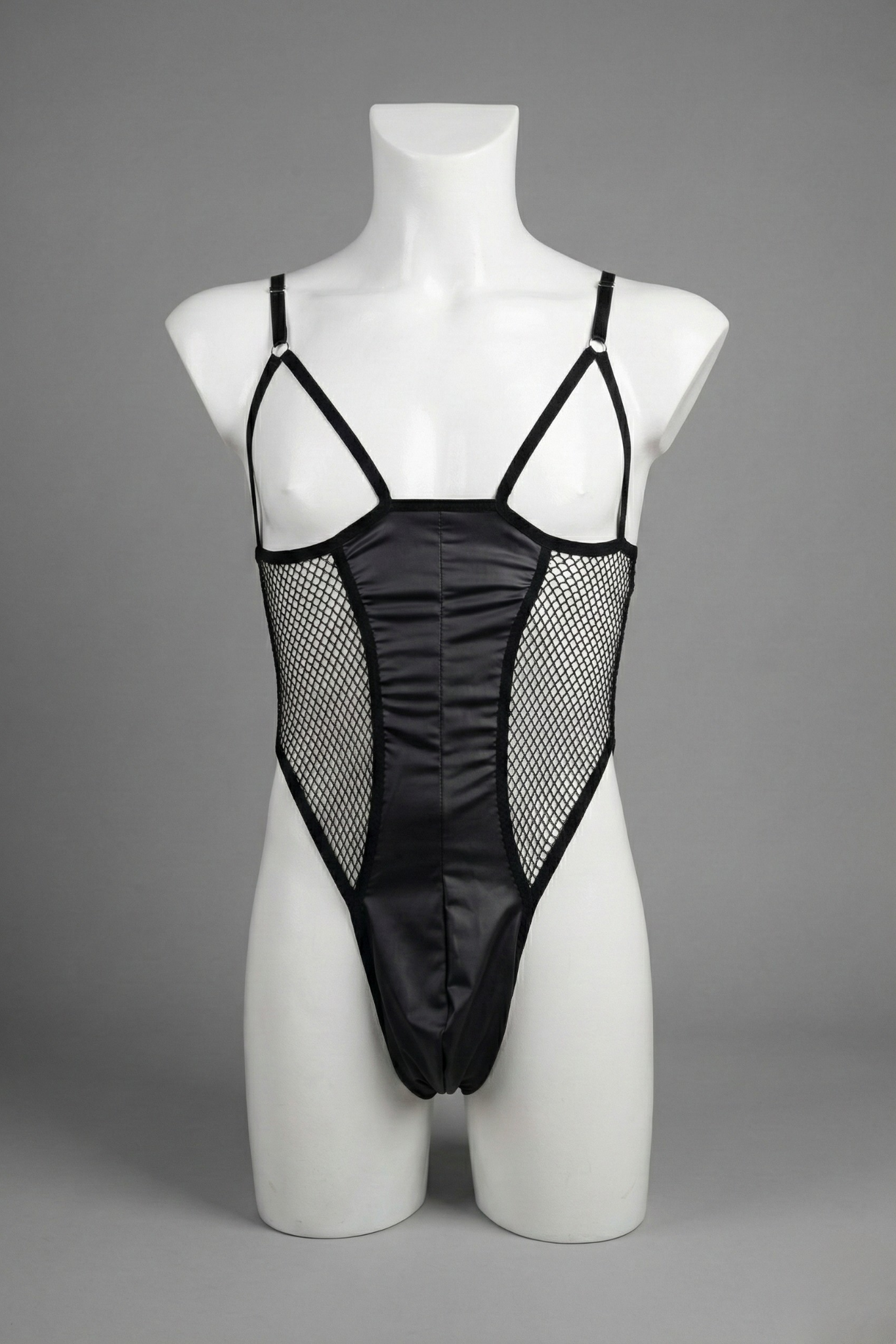 Men’s Sexy Mesh & Faux Leather Bodysuit – Rave & Festival Outfit