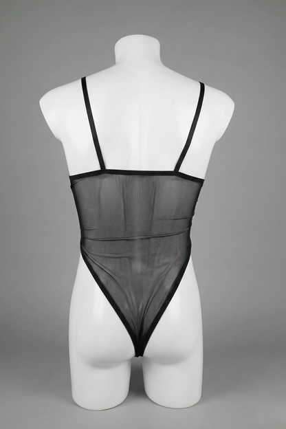 Men’s Sexy Mesh & Faux Leather Bodysuit – Rave & Festival Outfit