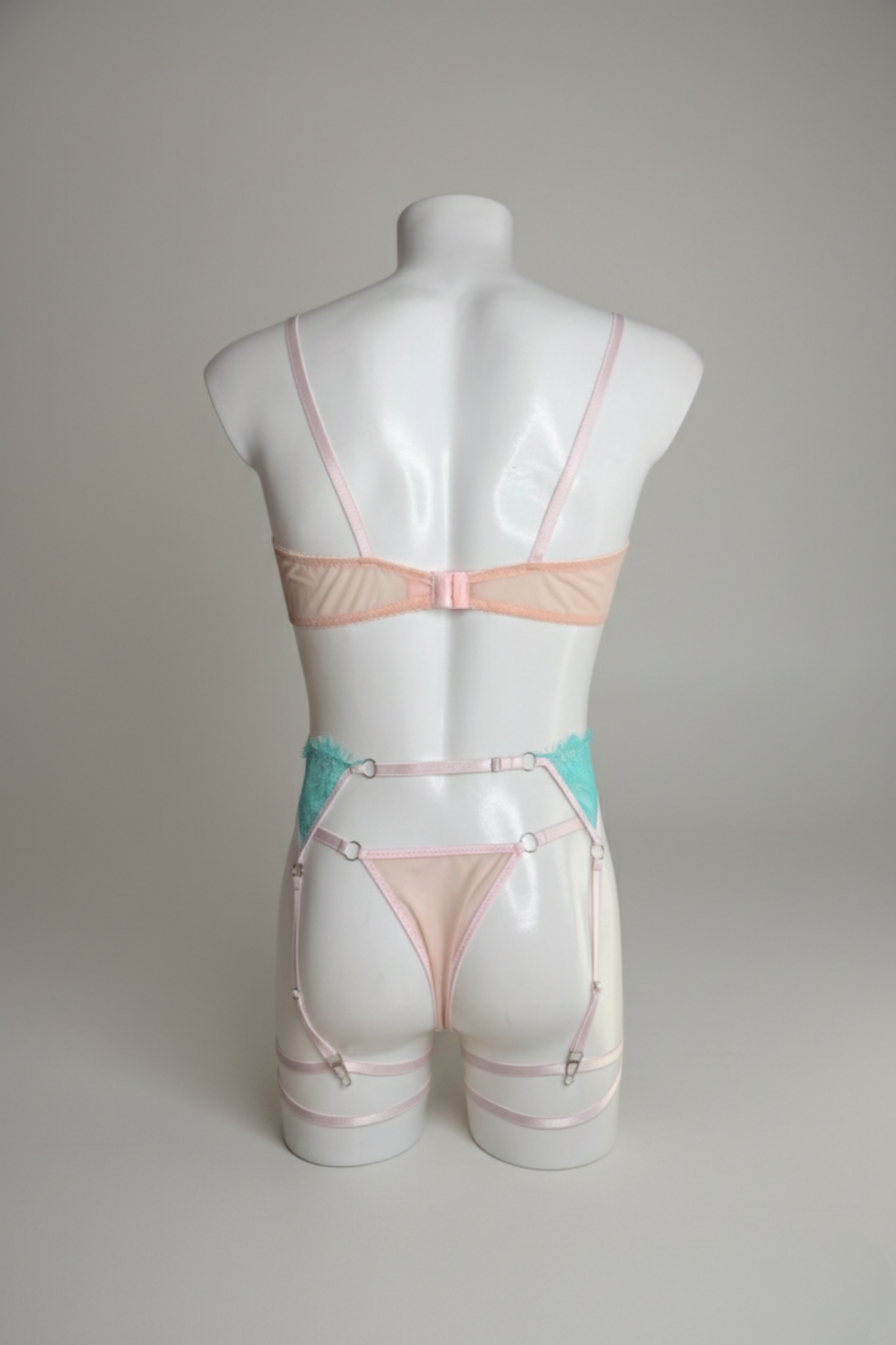 Mint Green and Pink Men's Lace Lingerie Set: Cupless Bra & Garter Harness