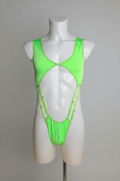 Neon Green Men's Cut-Out Bodysuit - Festival & Rave Monokini