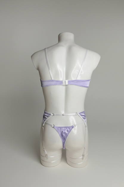 Luxury Lavender & Black Lace Men's Lingerie Set – Floral Embroidery Bra & Garter Thong